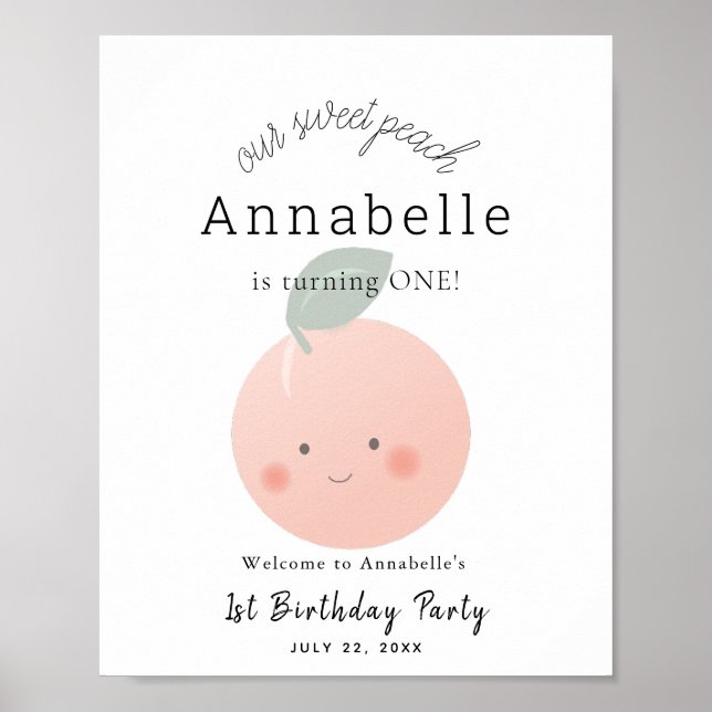 Póster Signo de bienvenida de cumpleaños del Chica Peache (Frente)