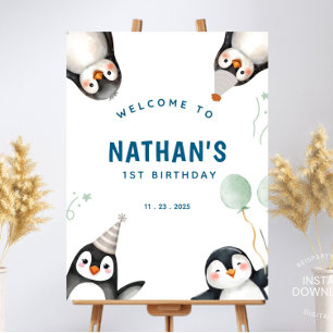 Póster Signo de bienvenida de cumpleaños en pingüino Post