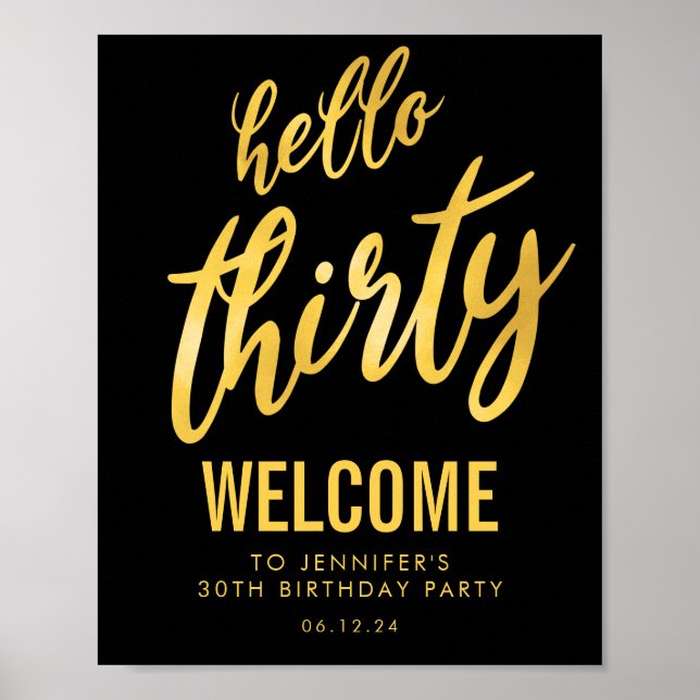 Póster Signo de bienvenida de cumpleaños "Hello Thirty" d (Frente)