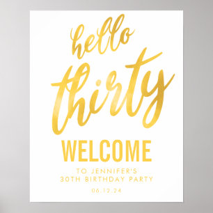 Póster Signo de bienvenida de cumpleaños "Hello Thirty" d
