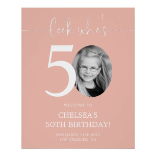 Póster Signo de bienvenida de cumpleaños número 50 rosado