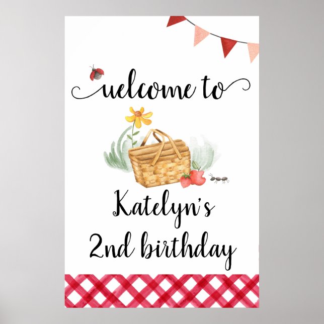 Póster Signo de bienvenida de cumpleaños para picnic (Frente)