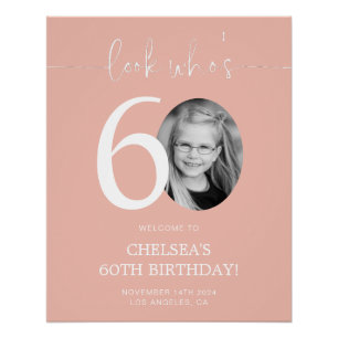 Póster Signo de bienvenida de cumpleaños Rosado 60   Mira