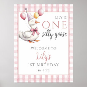 Póster Signo de bienvenida de cumpleaños rosado de una se