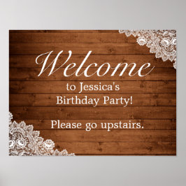 Póster Signo de bienvenida de cumpleaños Rustic Wood & Wh