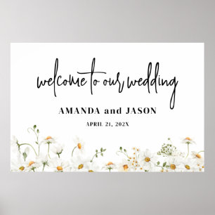 Póster Signo de bienvenida de Daisy Wildflowers Boda