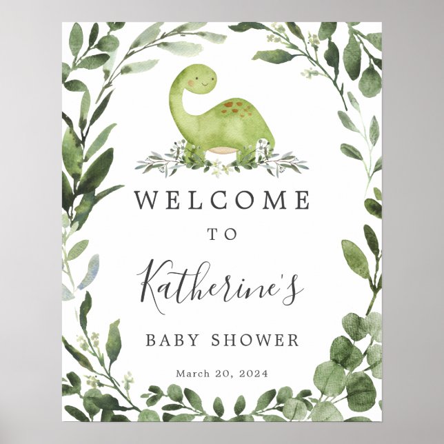 Póster Signo de bienvenida de Dinosaur Baby Shower (Frente)