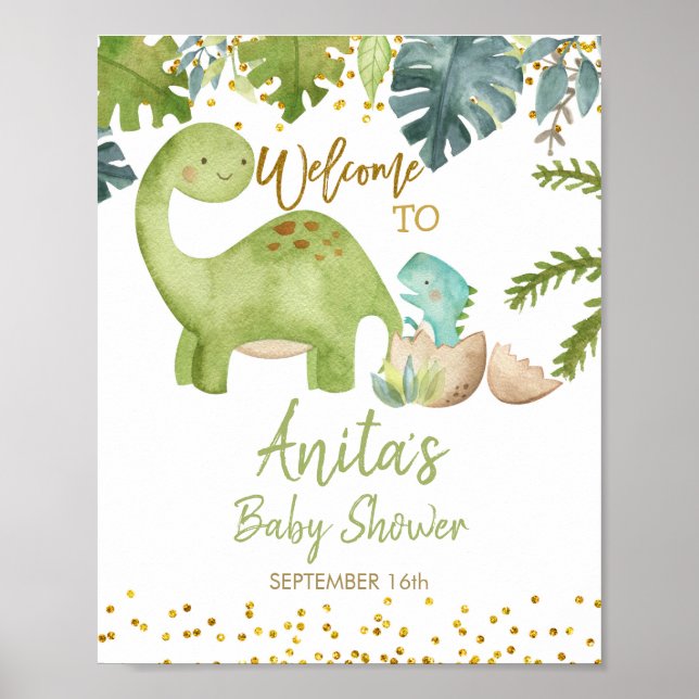 Póster Signo de bienvenida de Dinosaur Baby Shower (Frente)