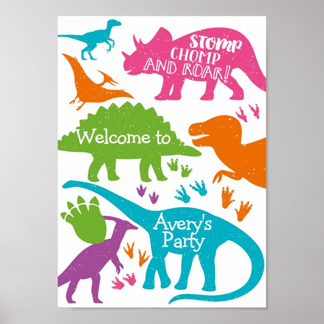 Póster Signo de bienvenida de dinosaurio (Frente)