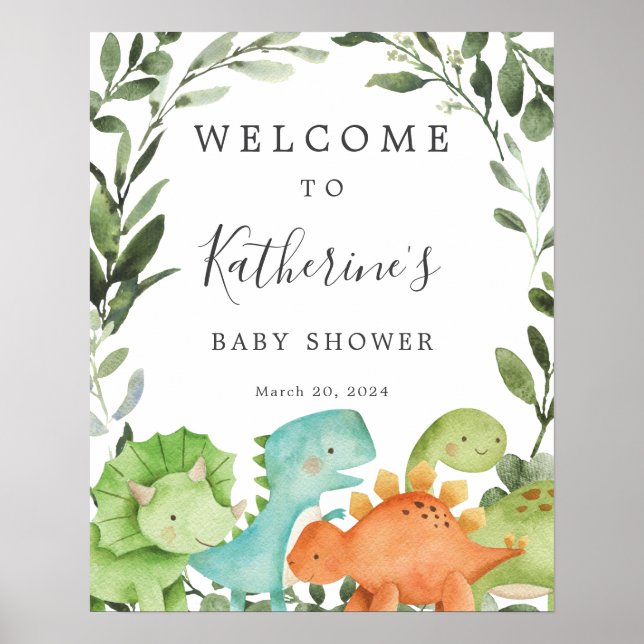 Póster Signo de bienvenida de dinosaurios de Baby Shower (Frente)