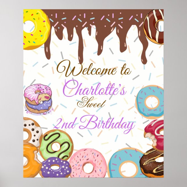 Póster Signo de bienvenida de donut Fiesta personalizado (Frente)