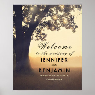 Póster Signo de bienvenida de Dreamy Rustic Tree Lights B