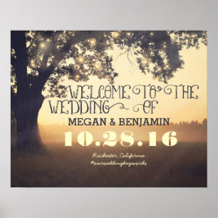 Póster Signo de bienvenida de Dreamy Rustic Tree Lights B