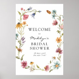 Póster Signo de bienvenida de ducha de flores silvestres