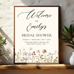 Póster Signo de bienvenida de ducha de flores silvestres