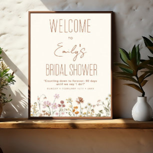 Póster Signo de bienvenida de ducha de flores silvestres