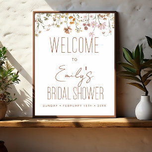 Póster Signo de bienvenida de ducha de flores silvestres