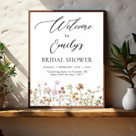 Póster Signo de bienvenida de ducha de flores silvestres 