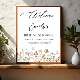 Póster Signo de bienvenida de ducha de flores silvestres 