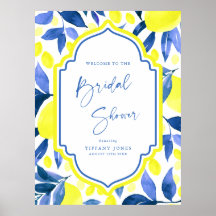 Signo de bienvenida de ducha de novia amarillo azu