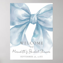 Póster Signo de bienvenida de ducha de novia azul Bow