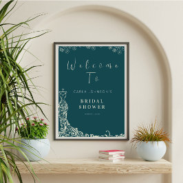Póster Signo de bienvenida de ducha de novia boda floral
