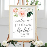 Póster Signo de bienvenida de ducha de novia con sangre d<br><div class="desc">¡Bienvenido a sus invitados con este hermoso signo de bienvenida! Este diseño cuenta con un bonito ramo de flores rubíes y un precioso tipo de letra de guión. ¡Edite fácilmente con su nombre y fecha!</div>