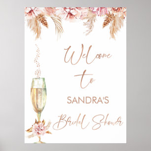 Póster Signo de bienvenida de ducha de novia con vidrio f