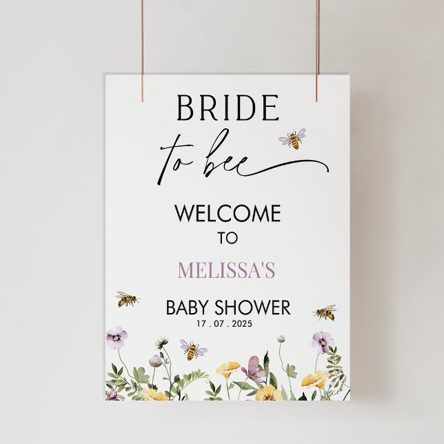 Póster Signo de bienvenida de ducha de novia de abeja flo (Wildflowers Bride to Bee Bridal Shower Welcome Sign, Bee Themed Baby Shower Welcome Sign, Bride Bee)