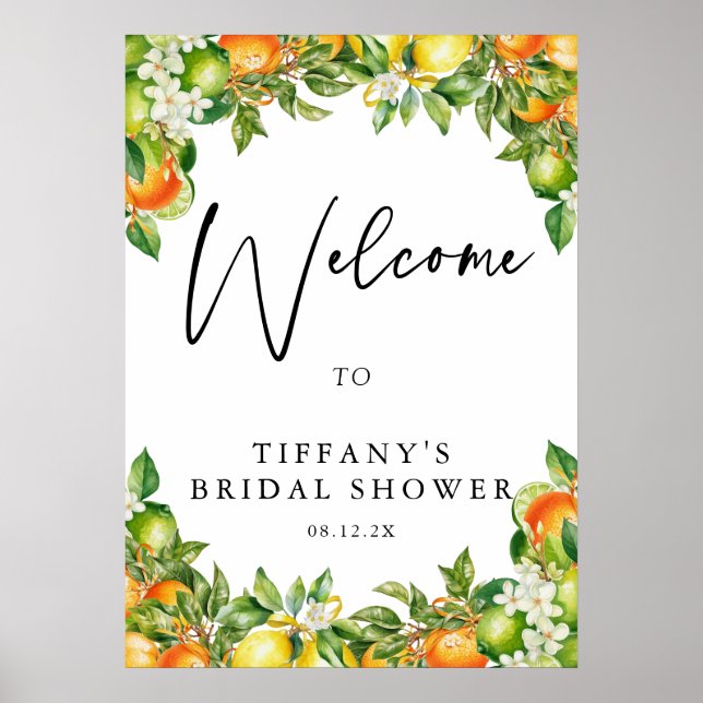 Póster Signo de bienvenida de ducha de novia de cítricos  (Frente)