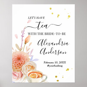 Póster Signo de bienvenida de ducha de novia de té floral