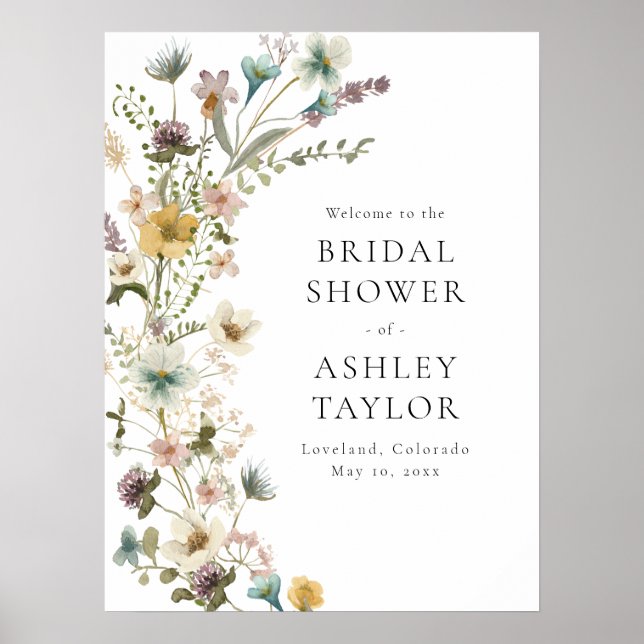 Póster Signo de bienvenida de ducha de novia floral (Frente)