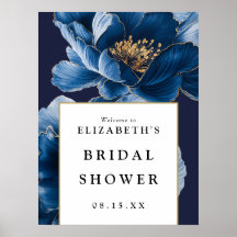 Signo de bienvenida de ducha de novia floral azul 