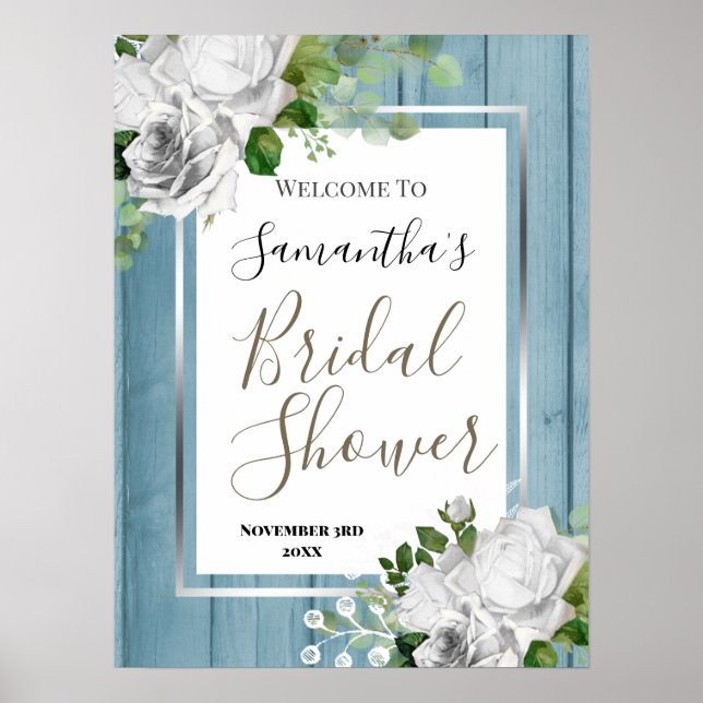 Póster Signo de bienvenida de ducha de novia floral blanc (Frente)