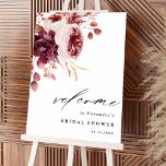 Póster Signo de bienvenida de ducha de novia floral de ro<br><div class="desc">Este cartel de bienvenida a una ducha de novia incluye un ramo de flores de acuarela de dahlia, rosa de jardín, peonía y pampas de hierba en rojo burdeos, marrón, rosa rubor sobre hojas de otoño. Para una personalización más avanzada de este diseño, haga clic en el BOTÓN HERRAMIENTA DE...</div>
