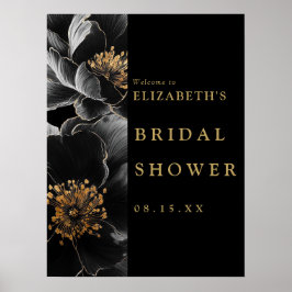 Póster Signo de bienvenida de ducha de novia floral dorad