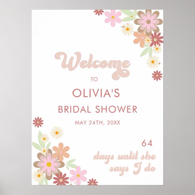 Póster Signo de bienvenida de ducha de novia floral retro (Frente)