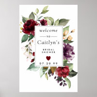 Signo de bienvenida de ducha de novia floral roja 