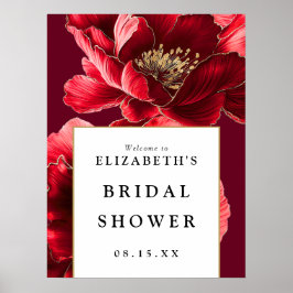 Póster Signo de bienvenida de ducha de novia floral roja 