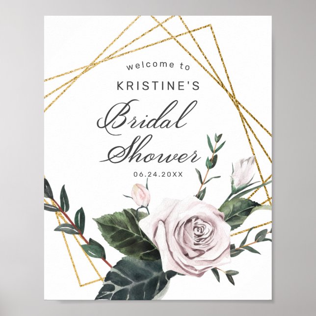 Póster Signo de bienvenida de ducha de novia floral Rosa  (Frente)