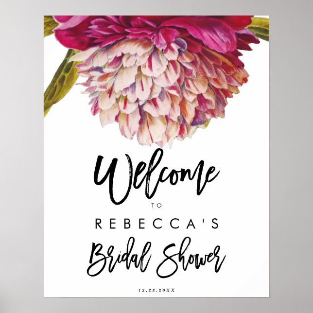 Póster signo de bienvenida de ducha de novia floral rústi (Frente)