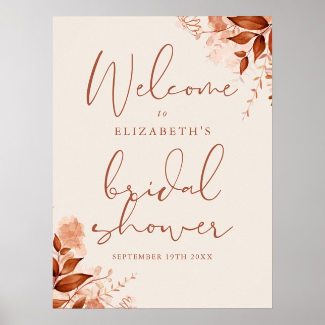 Póster Signo de bienvenida de ducha de novia floral rústi (Frente)