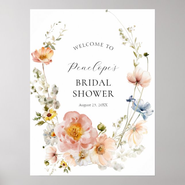 Póster Signo de bienvenida de ducha de novia floral suave (Frente)