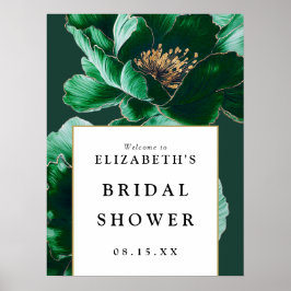 Póster Signo de bienvenida de ducha de novia floral verde