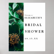 Signo de bienvenida de ducha de novia floral verde