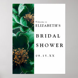 Póster Signo de bienvenida de ducha de novia floral verde