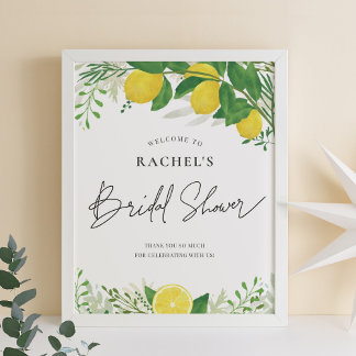 Póster Signo de bienvenida de ducha de novia limón fresco