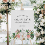 Póster Signo de bienvenida de ducha de novia rosa blanca<br><div class="desc">Signo de bienvenida de ducha de novia rosa blanca y verde floral</div>