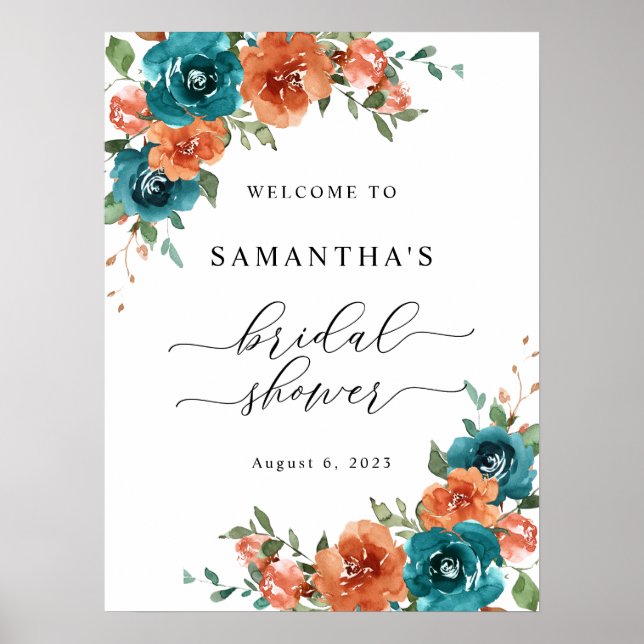 Póster Signo de bienvenida de ducha de novia Verde azulad (Frente)