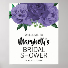 Póster Signo de bienvenida de ducha de novia violeta mora